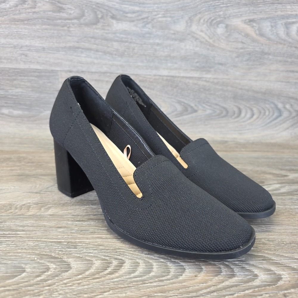 Adrienne Vittadini Heels Women 8.5M Black Brittiny Pump Textured Academia Preppy